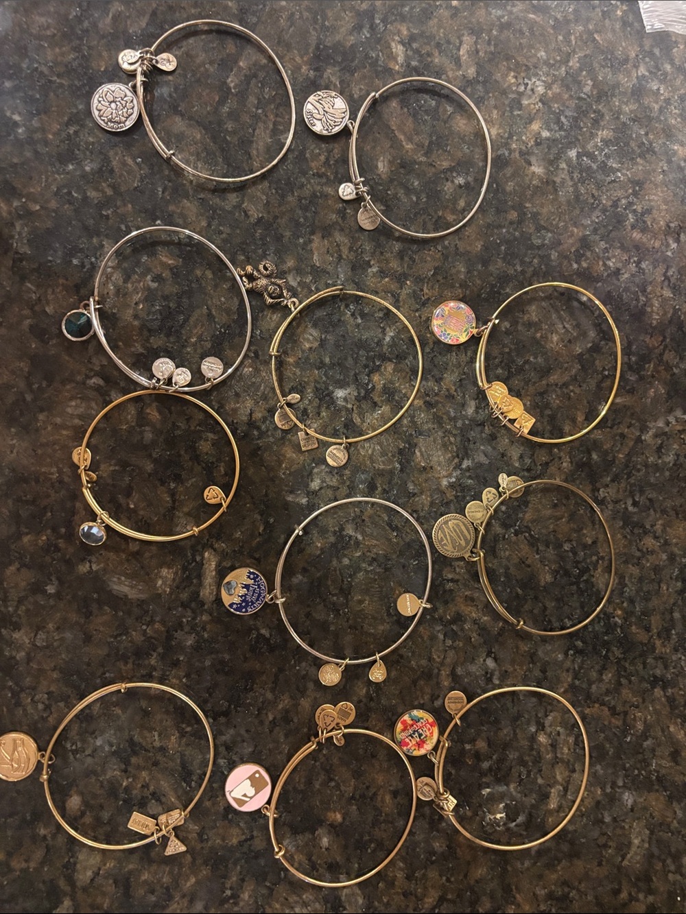 Alex and Ani Mixed Metal and Gold Charm Bangle Bracelet Set Lot of 11